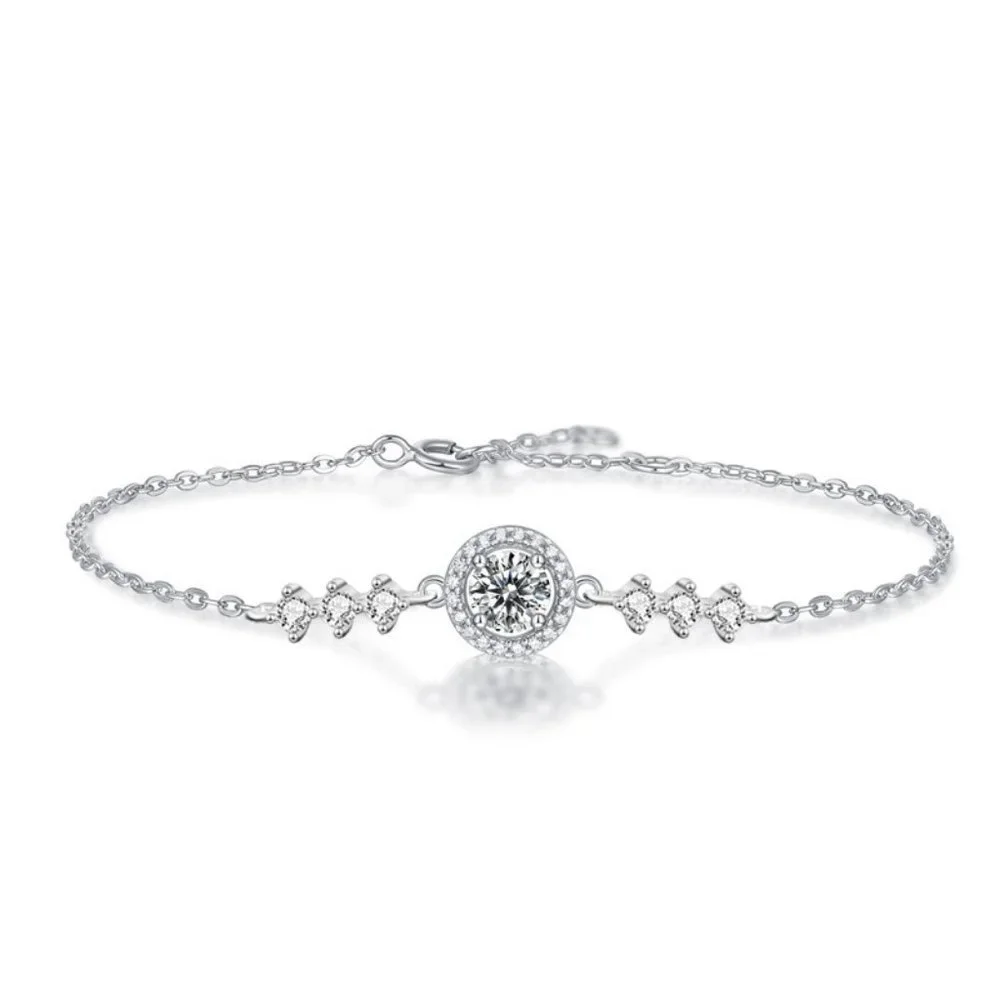 Certified 1ct. t.w. Moissanite Diamond Round Halo Bracelet NEW